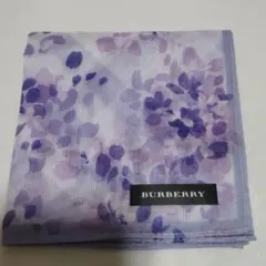 新品BURBERRYバーバリー大判ハンカチ紫　花柄　スカーフ　ノバチェック