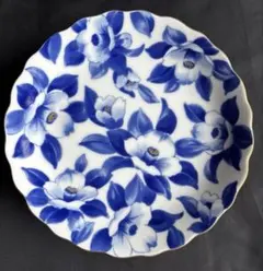 HOYA ホヤ 和皿揃 5枚 TGT9308 椿 染付 金彩 18cm 元箱付