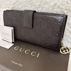 ✨極美品✨ グッチ 長財布 シマ レザー インターロッキング金具 ダークブラウン