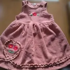 ピンク フリースジャンバースカート 花刺繍