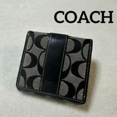 COACH コーチ シグネチャー 二つ折り財布 Wホック ブラックのサムネイル