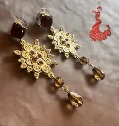 美品　エスニック　ピアス　フラメンコ 赤　スワロフスキー