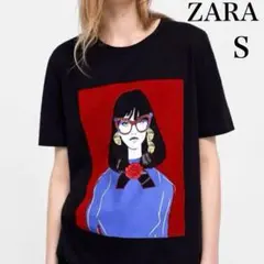 ZARA Tシャツ　グラフィック　ザラ　半袖　黒　レディース　モード　異素材