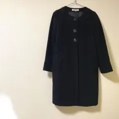 ナチュラルビューティーベーシック ロングコート ノーカラー シンプル ブラック