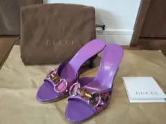 EU39 GUCCI グッチ ピンク ゴールド ハイヒール スエード 袋付き美品 