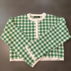 w closet グリーンチェックカーディガン