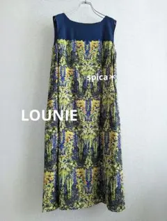 【美品】LOUNIE ネイビー花柄プリント　Aラインワンピースのサムネイル