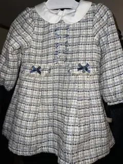 女児 80サイズ　チェック柄リボン付きワンピース