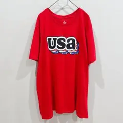 Tシャツ 【XXL】綿ポリ ビッグシルエット 星条旗 レッド