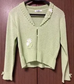 ファミリア　ライトグリーン 花刺繍 カーディガン