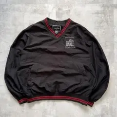 USA古着　Holloway　ナイロンプルオーバー　ブラック×レッド　刺繍　L