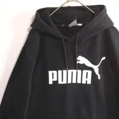 A82　PUMA　スウェットパーカ　L　黒　プリントロゴ　US古着