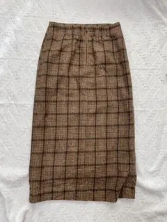 ブラウン系チェック タイトスカート スリット入り