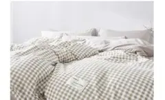 シングル　チェック柄掛け布団カバー　枕カバー　ベージュ