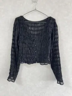 新品 Heather ヘザー フリルジャガードカーディガン ブラック 長袖のサムネイル