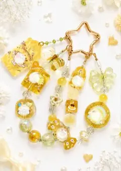 イエロー系海の星バッグチャーム レジン ハンドメイド 黄色 オレンジ