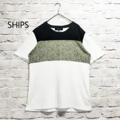【日本製】SHIPS JET BLUE 切り返しデザイン 異素材 Tシャツ