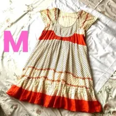 【迅速発送】 美品 フランシュリッペ 花柄 きのこ リボン 半袖 ワンピース M