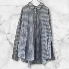 コーエン coen ✨ ストライプ シャツ M ブルー コットンリネン ゆったりのサムネイル