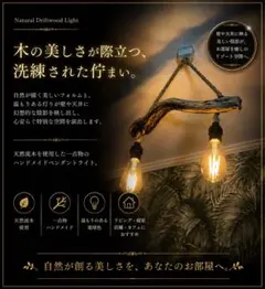 流木の吊り下げ照明 2灯式⭐️天然木⭐️LED電球専用⭐️E26