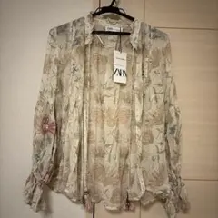 ZARA 花柄 シフォン 長袖シャツ XS