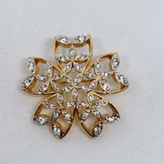 SWAROVSKI スワロフスキー フラワー ブローチ ゴールドカラー