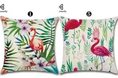 夏セール　クッションカバー　リネン　45x45 2枚セット　フラミンゴ　南国風