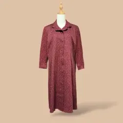 純*様 ビンテージ抽象柄シャツワンピースレッド赤膝丈総柄長袖80sUSA製昭和レ