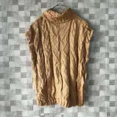 タートルネック【M】シーイン ベージュ セーター 通勤 通学 レディース 古着