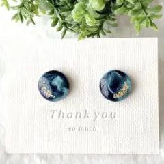 No.126　緑ラメマーブル　丸　ピアス/イヤリング　ハンドメイド　レジン