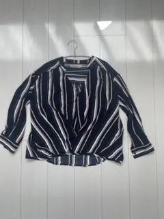 ネイビー ストライプ 長袖シャツ M