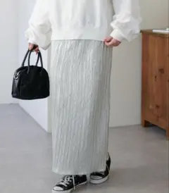 DISCOAT ディスコート シャイニープリーツナロースカート　シルバー　ロング