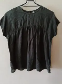 無印　キッズ　フレンチリネンブラウス　半袖　140-150　黒