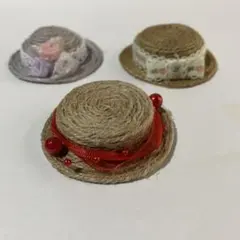 ミニチュア麦わら帽子 3個セット 41 ハンドメイド リカちゃん ジェニーちゃん