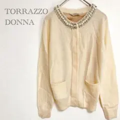 トラッゾドンナ 襟元ビジュー ニット カーディガン 羽織り 長袖 イエロー