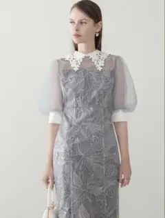 スパンコールチュールフリルロングスリーブマーメイドワンピースドレス結婚式 新品