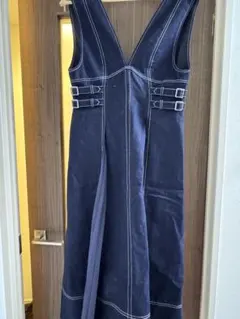 ネイビー デニム Vネック ワンピース