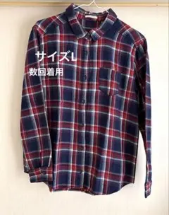 Lサイズ ネイビー チェック柄 長袖 シャツ 綿100%ネルシャツ