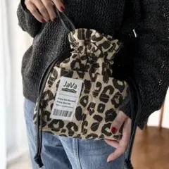 匿名配送　java 巾着コーデュロイショルダーバッグ　レオパード