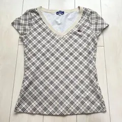 Y2K バーバリーブルーレーベル ノバチェック Vネック Tシャツ ストレッチ