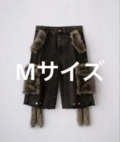 【Grancy】ファー ポケットデザイン ハーフ デニム カーゴ パンツ M