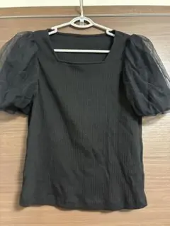 GU パフスリーブ リブカットソー ブラック Lのサムネイル