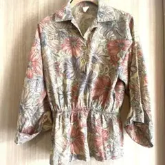 【匿名配送】ヴィンテージシャツ　7部丈　レトロ　花柄シャツ　花柄プリントシャツ