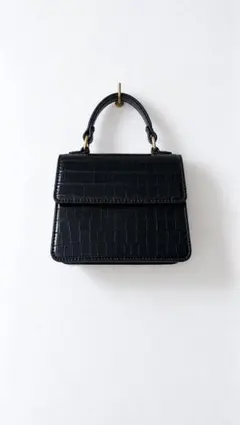 ハンドバッグ ブラック クロコ型押し