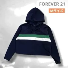 FOREVER 21 ショート丈パーカー M ネイビー ストライプ