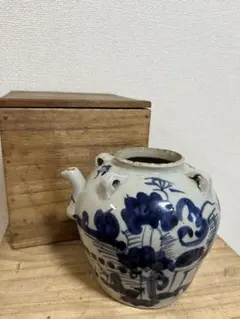 瀬戸焼 ウィローパターン扁壺 36cm 昭和初期～中期 - メルカリ