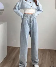 ライトブルーワイドレッグデニム