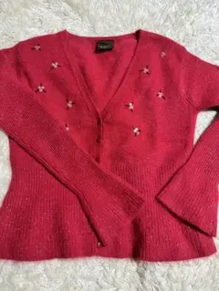 GO FOR IT! 赤 Vネック カーディガン M 軽くて暖か アンゴラ混