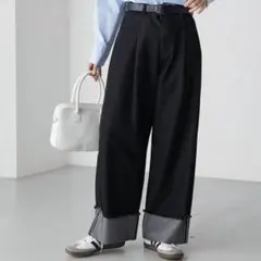 forksy. ワイドパンツ　ブラック ロールアップ　ストレートデニム