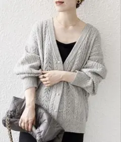 美品✨【SHIPS any】レース編み パールモチーフ Vネック カーディガン